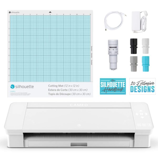 Silhouette Cameo 4 White Edition kit with all accessories shown