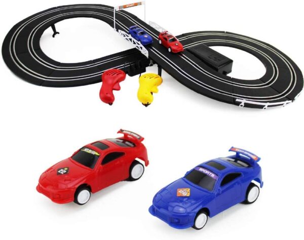 Boley Slot Car Racing Track Set with a red car and a blue car